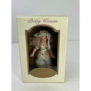 Pretty Woman Porcelain Doll Ornament Gold Lace Dress Blonde Curls DG 2004